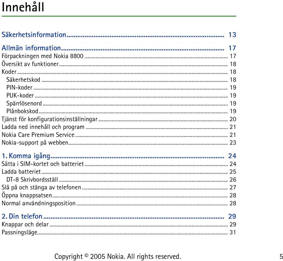 .. 21 Nokia Care Premium Service... 21 Nokia-support på webben... 23 1. Komma igång... 24 Sätta i SIM-kortet och batteriet... 24 Ladda batteriet.