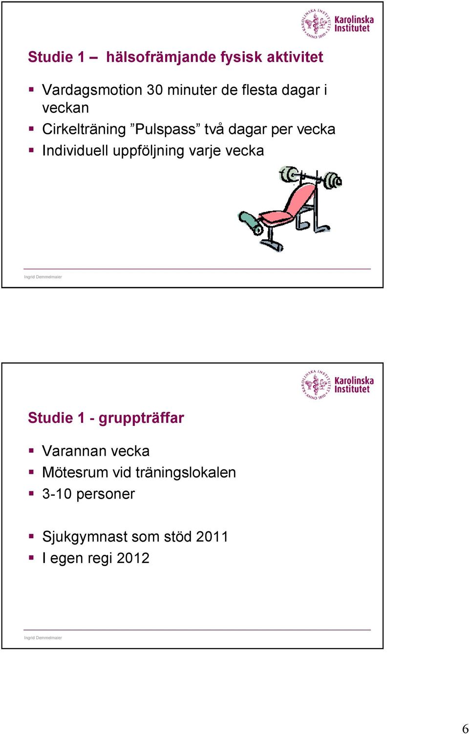 Individuell uppföljning varje vecka Studie 1 - gruppträffar Varannan