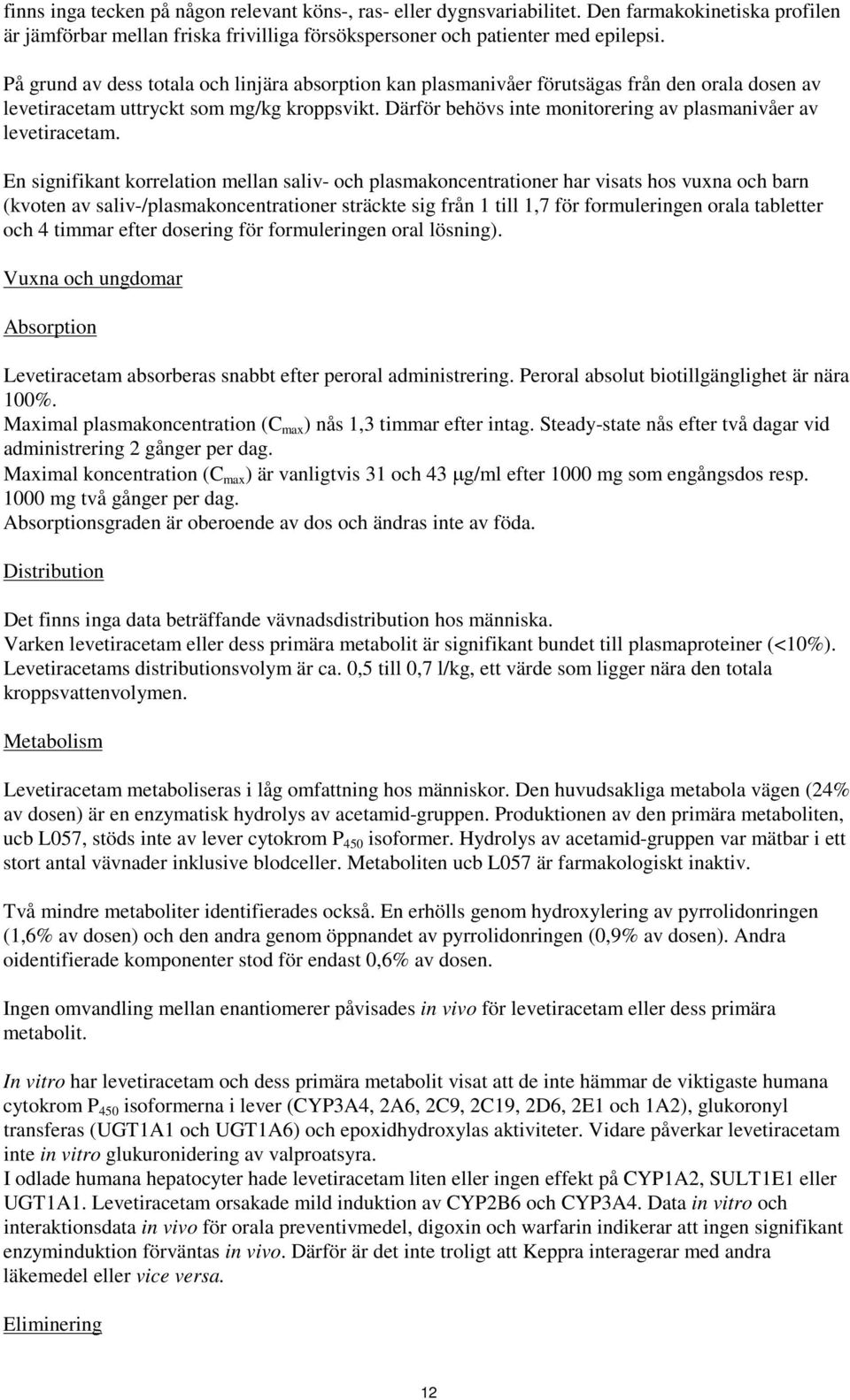 Därför behövs inte monitorering av plasmanivåer av levetiracetam.