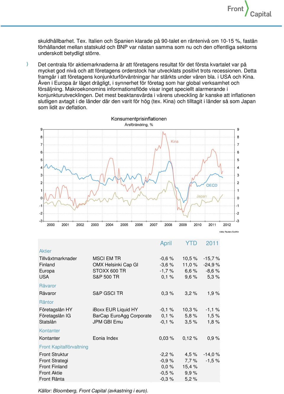 Det centrala för aktiemarknaderna är att företagens resultat för det första kvartalet var på mycket god nivå och att företagens orderstock har utvecklats positivt trots recessionen.