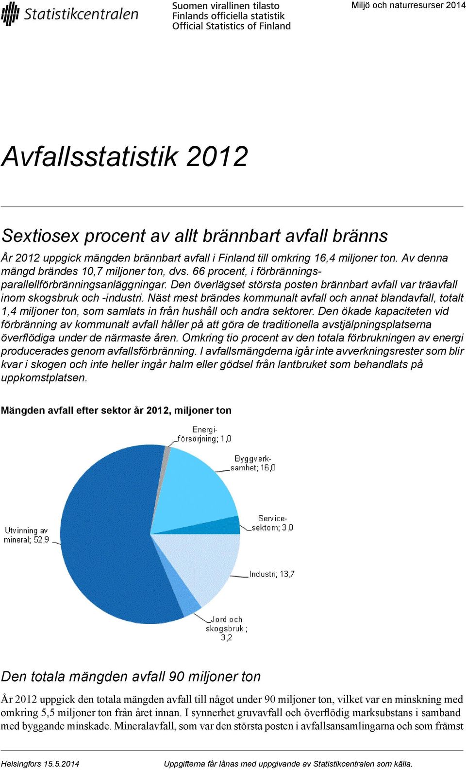 Näst mest brändes kommunalt och annat bland, totalt, miljoner ton, som samlats in från hushåll och andra sektorer.