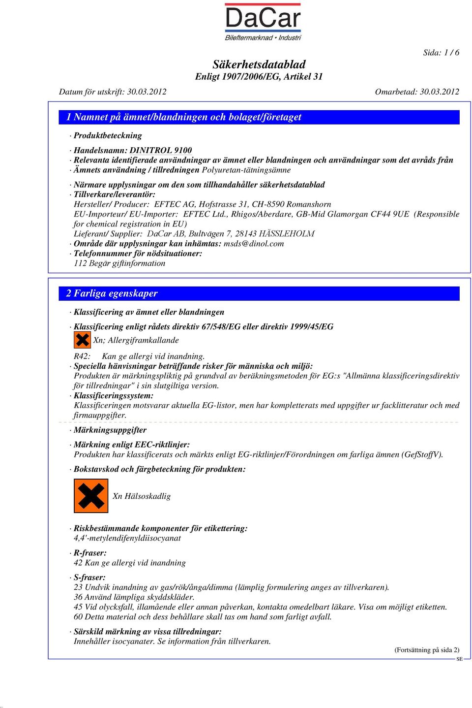 Romanshorn EU-Importeur/ EU-Importer: EFTEC Ltd.