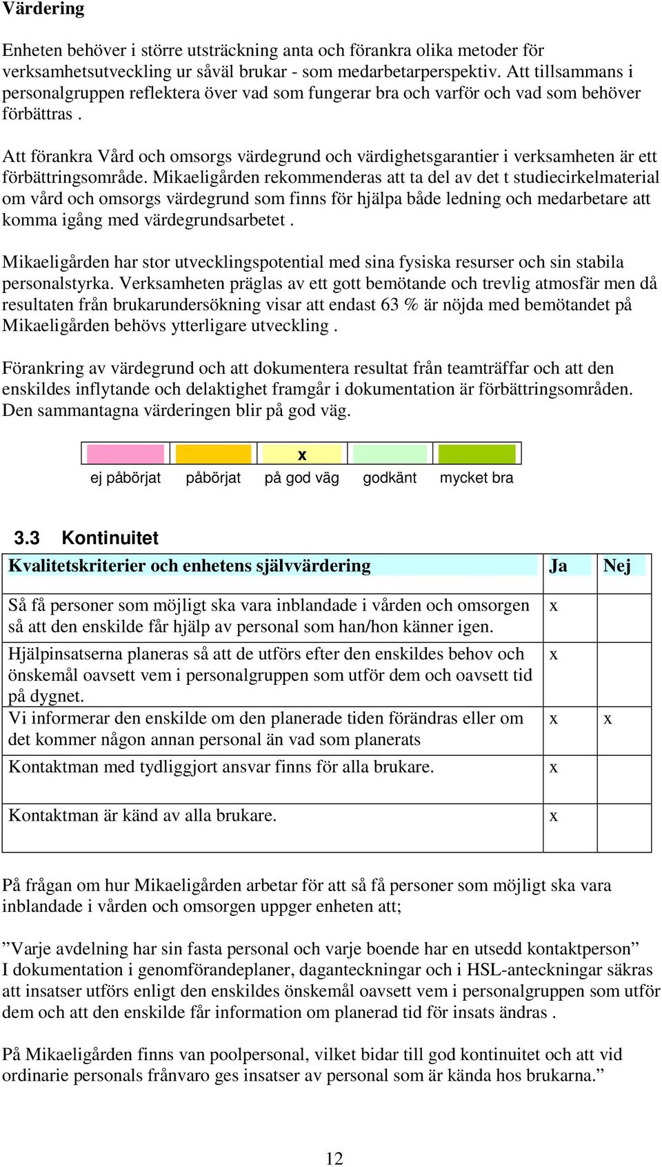 Att förankra Vård och omsorgs värdegrund och värdighetsgarantier i verksamheten är ett förbättringsområde.