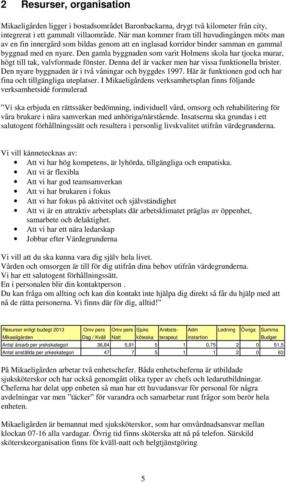 Den gamla byggnaden som varit Holmens skola har tjocka murar, högt till tak, valvformade fönster. Denna del är vacker men har vissa funktionella brister.