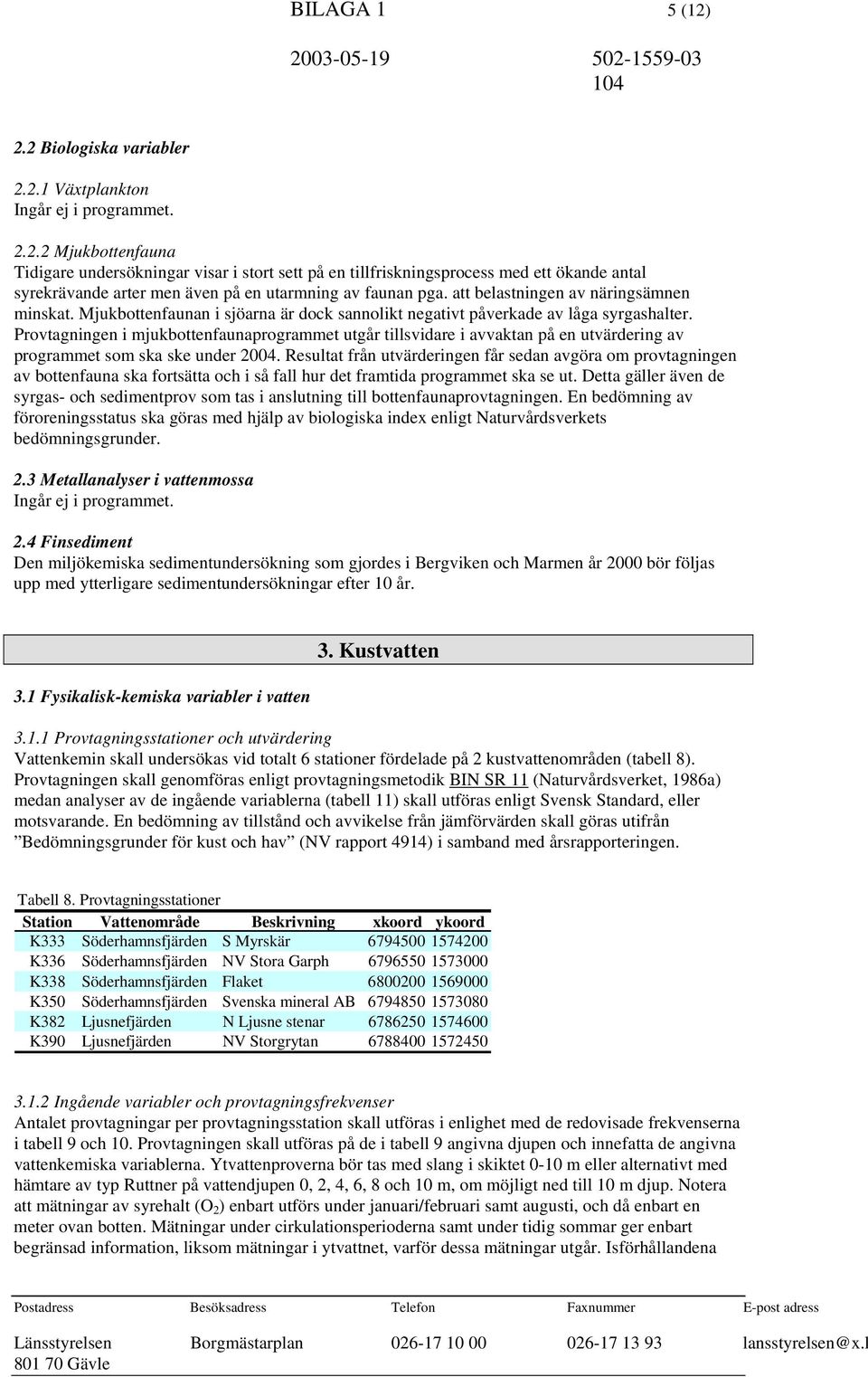 Provtagningen i mjukbottenfaunaprogrammet utgår tillsvidare i avvaktan på en utvärdering av programmet som ska ske under 2004.