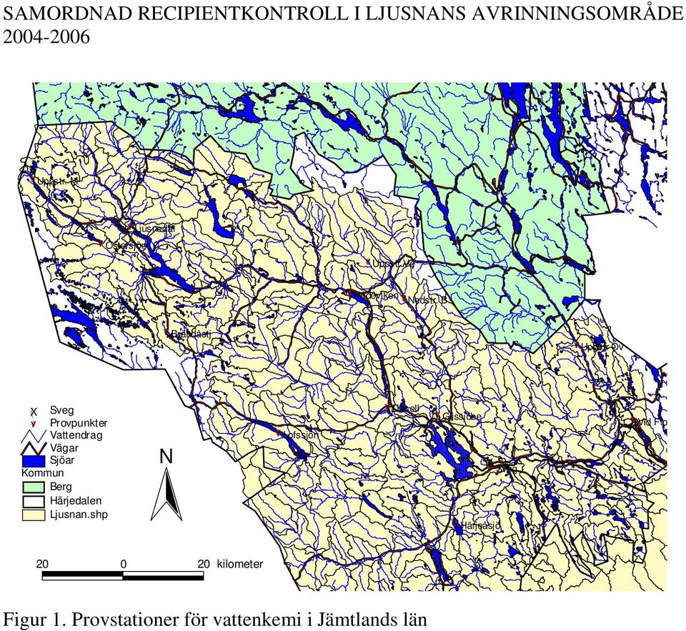 B #Y Brändåstj #Y Uppstr Öv (X Sveg #Y Provpunkter Vattendrag Vägar Sjöar Kommun Berg Härjedalen