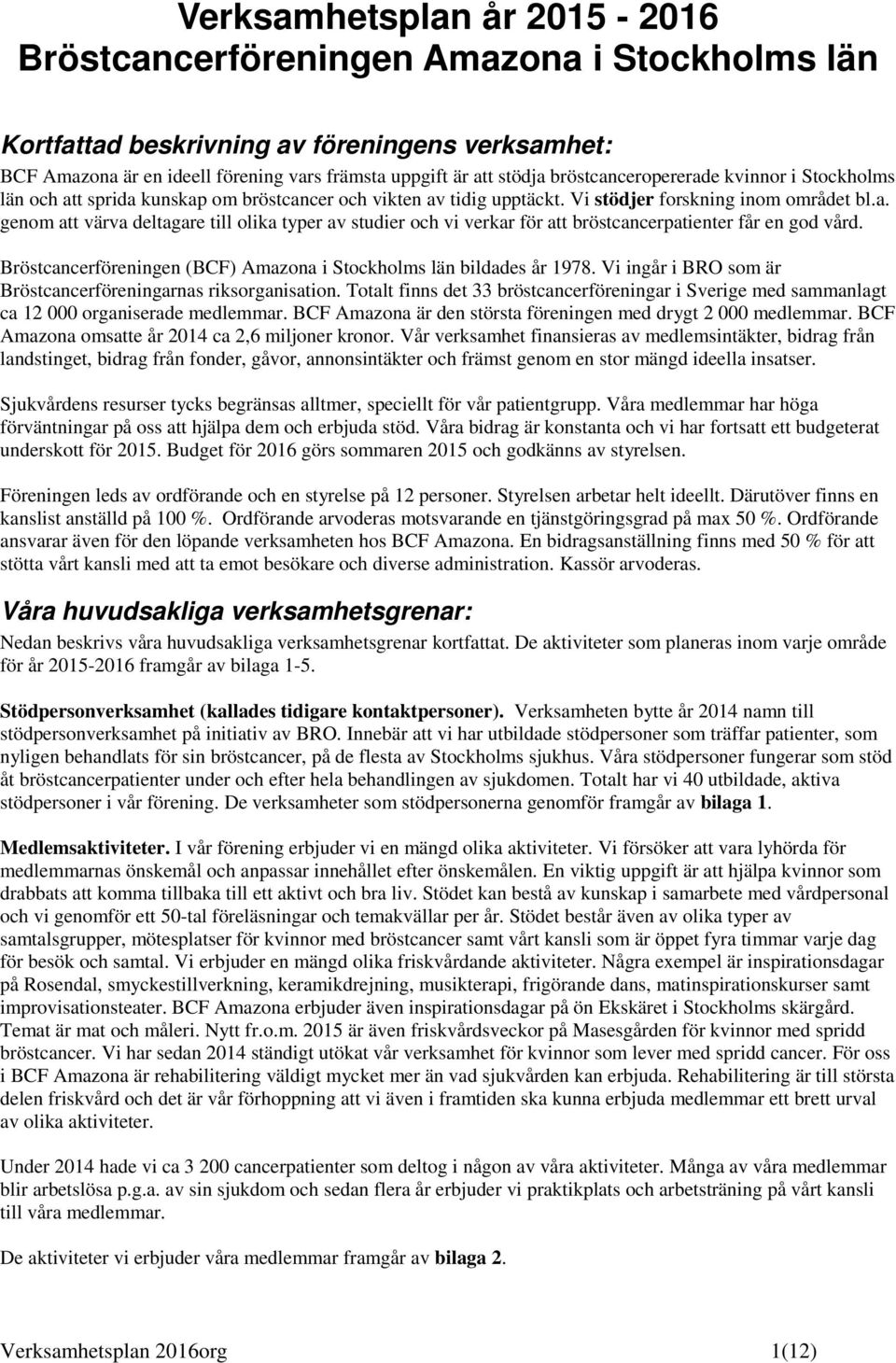 Bröstcancerföreningen (BCF) Amazna i Stckhlms län bildades år 1978. Vi ingår i BRO sm är Bröstcancerföreningarnas riksrganisatin.