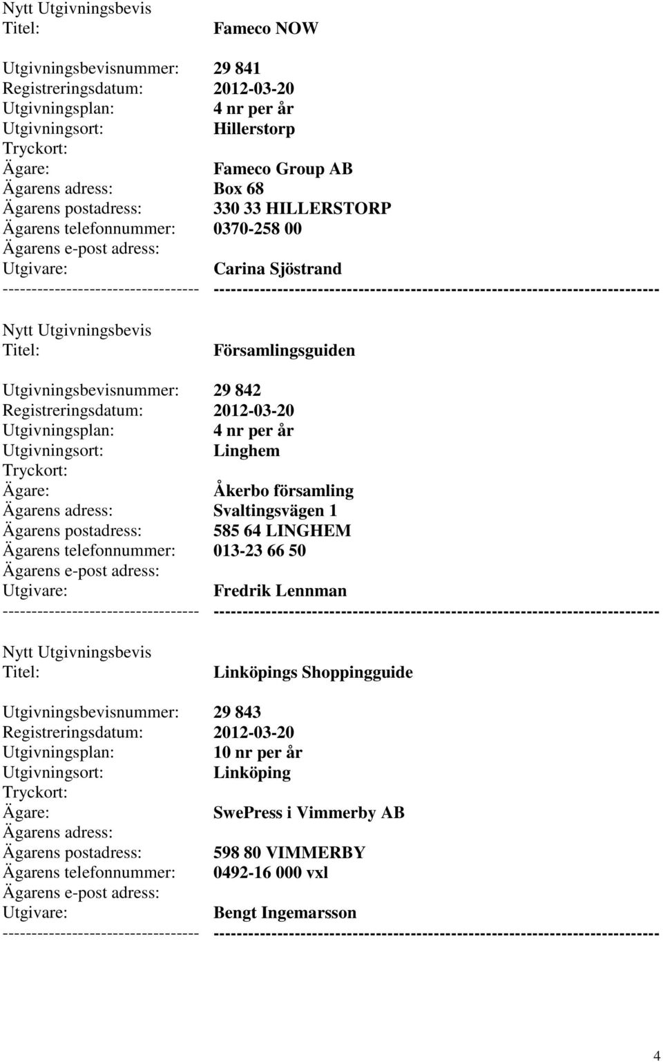 64 LINGHEM 013-23 66 50 Fredrik Lennman --------- Linköpings Shoppingguide 29 843 10 nr per