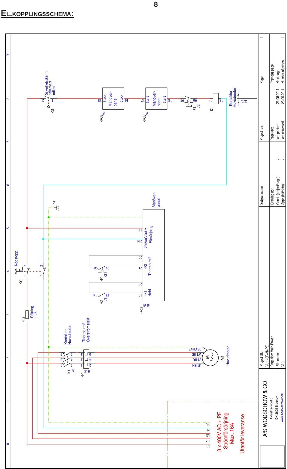 : Last printed: Last corrected: 3-05-0 3-05-0 Page Previous page Next page Number of pages: / / L L L3 N PE U BN V BU W BK PE GNYE 4 6 3 5 4 6 3 5 /4 /8 98 -K -F 97 4 /8 / -PCB 96 95 3 -PCB -F / 4 3