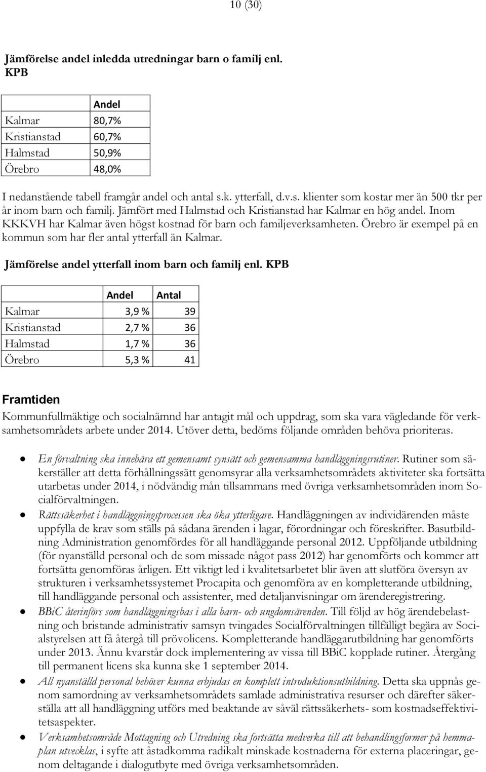 Inom KKKVH har Kalmar även högst kostnad för barn och familjeverksamheten. Örebro är exempel på en kommun som har fler antal ytterfall än Kalmar. Jämförelse andel ytterfall inom barn och familj enl.