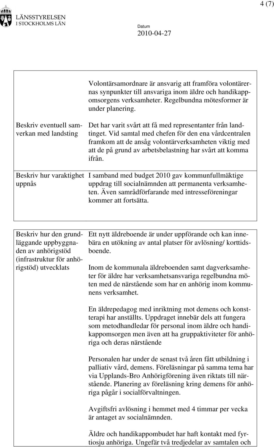 Vid samtal med chefen för den ena vårdcentralen framkom att de ansåg volontärverksamheten viktig med att de på grund av arbetsbelastning har svårt att komma ifrån.