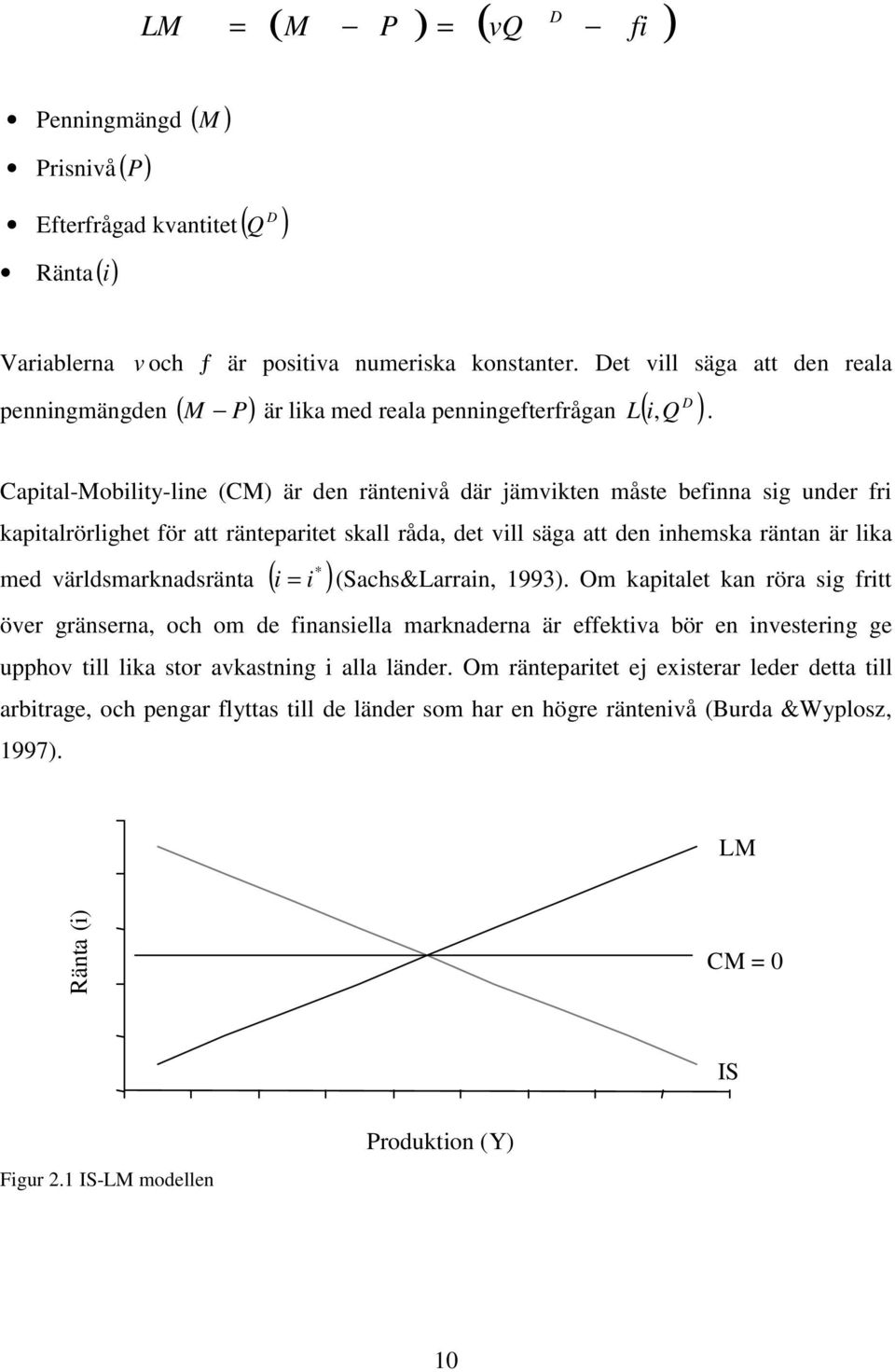 Capital-Mobility-line (CM) är den räntenivå där jämvikten måste befinna sig under fri kapitalrörlighet för att ränteparitet skall råda, det vill säga att den inhemska räntan är lika * med