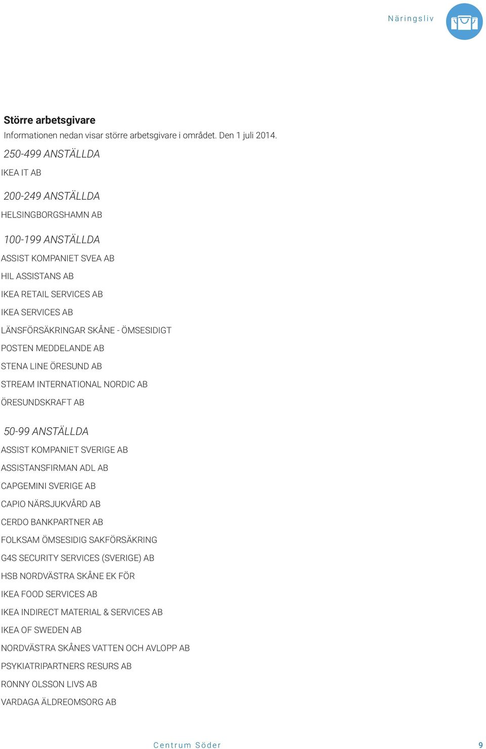 ÖMSESIDIGT POSTEN MEDDELANDE AB STENA LINE ÖRESUND AB STREAM INTERNATIONAL NORDIC AB ÖRESUNDSKRAFT AB 50-99 ANSTÄLLDA ASSIST KOMPANIET SVERIGE AB ASSISTANSFIRMAN ADL AB CAPGEMINI SVERIGE AB CAPIO