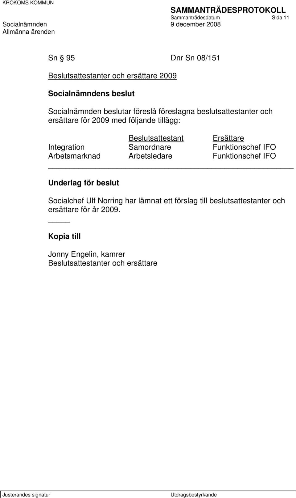 Samordnare Funktionschef IFO Arbetsmarknad Arbetsledare Funktionschef IFO Underlag för beslut Socialchef Ulf Norring