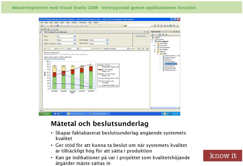 Ger stöd för att kunna ta beslut om när systemets kvalitet är tillräckligt hög för att sätta