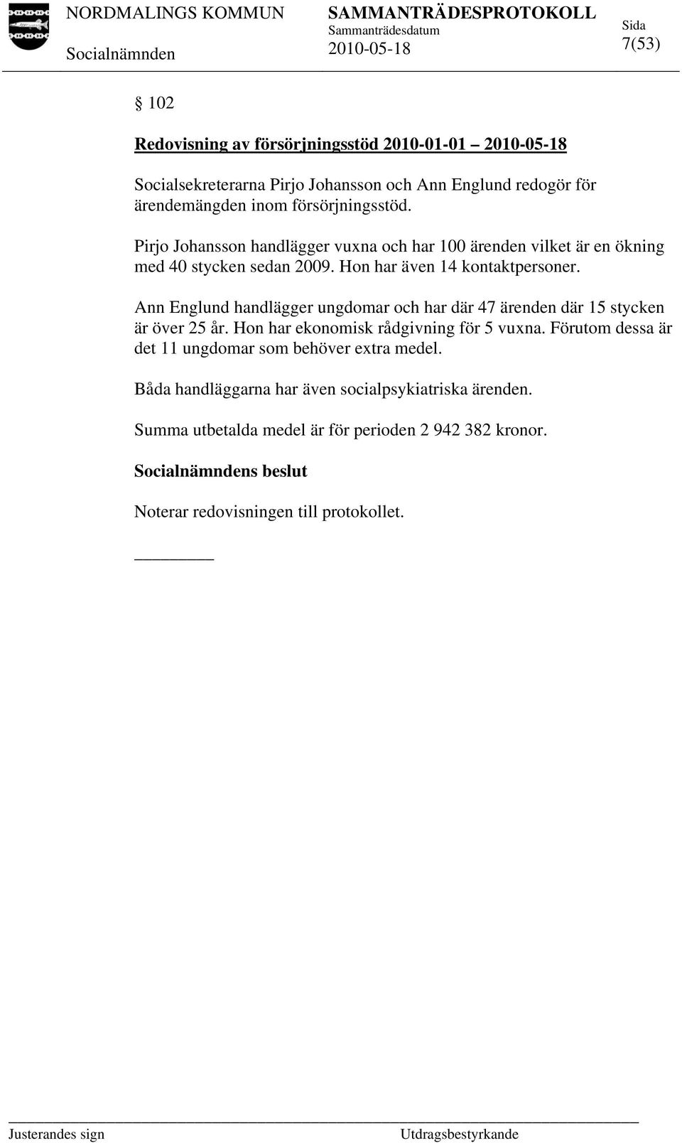 Ann Englund handlägger ungdomar och har där 47 ärenden där 15 stycken är över 25 år. Hon har ekonomisk rådgivning för 5 vuxna.