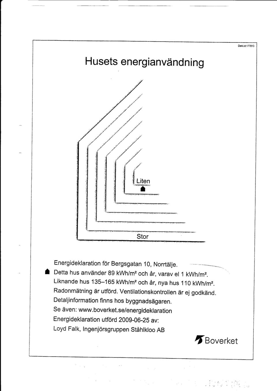 Radonmätning är utförd. Ventifationskontrollen är ej godkänd. Detaljinformation finns hos byggnadsägaren.