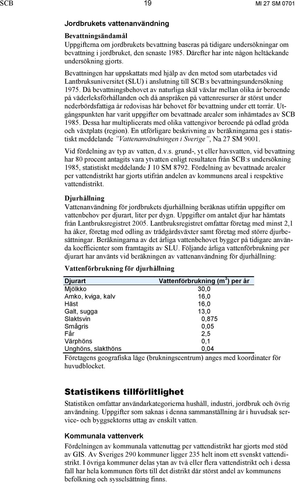 Bevattningen har uppskattats med hjälp av den metod som utarbetades vid Lantbruksuniversitet (SLU) i anslutning till SCB:s bevattningsundersökning 1975.