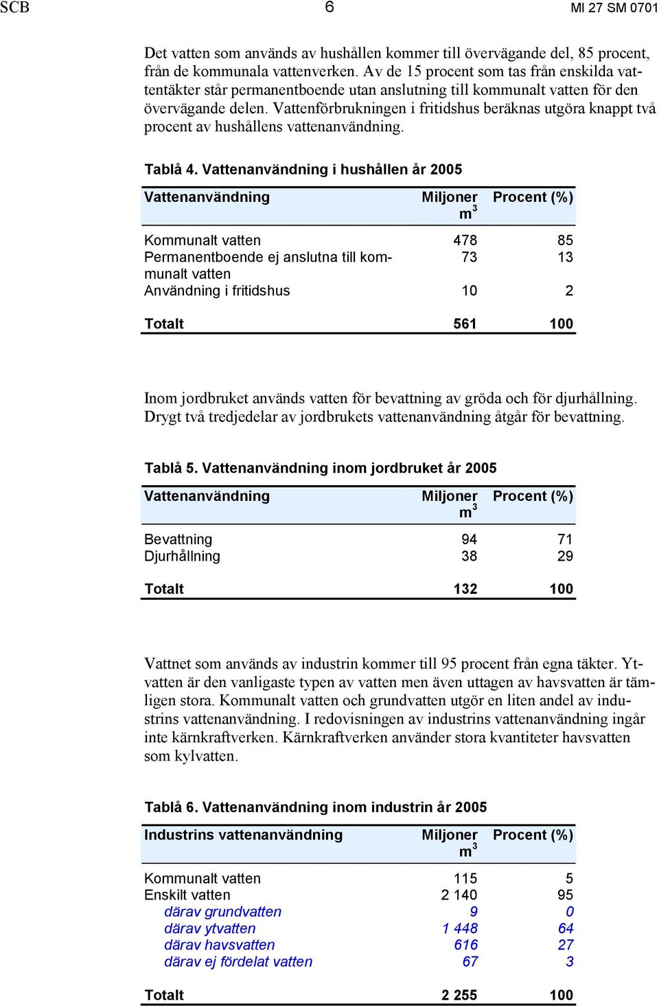 Vattenförbrukningen i fritidshus beräknas utgöra knappt två procent av hushållens vattenanvändning. Tablå 4.