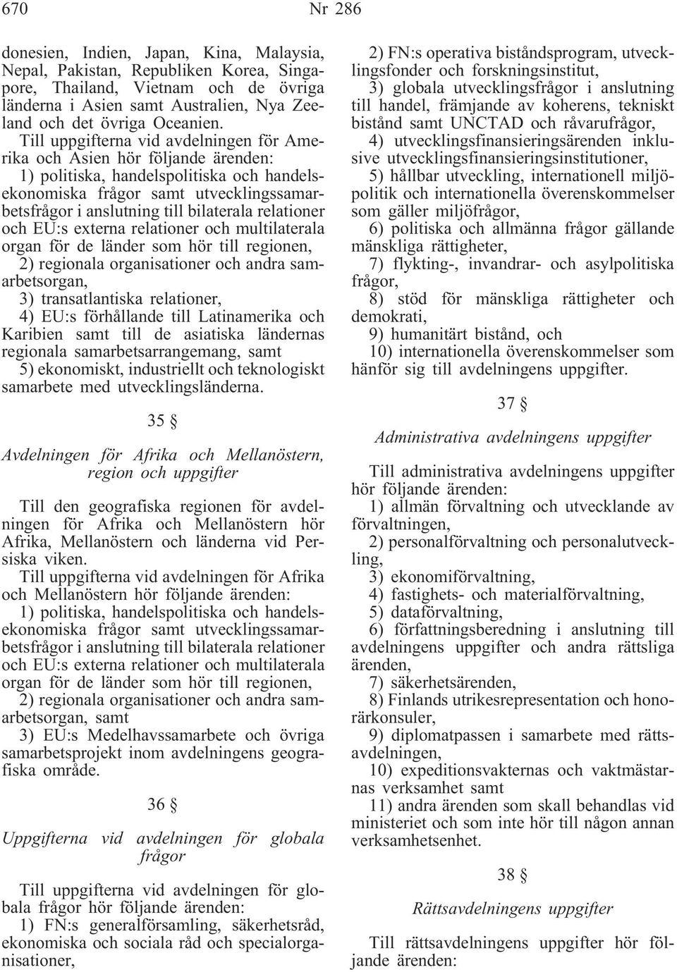 relationer och EU:s externa relationer och multilaterala organ för de länder som hör till regionen, 2) regionala organisationer och andra samarbetsorgan, 3) transatlantiska relationer, 4) EU:s