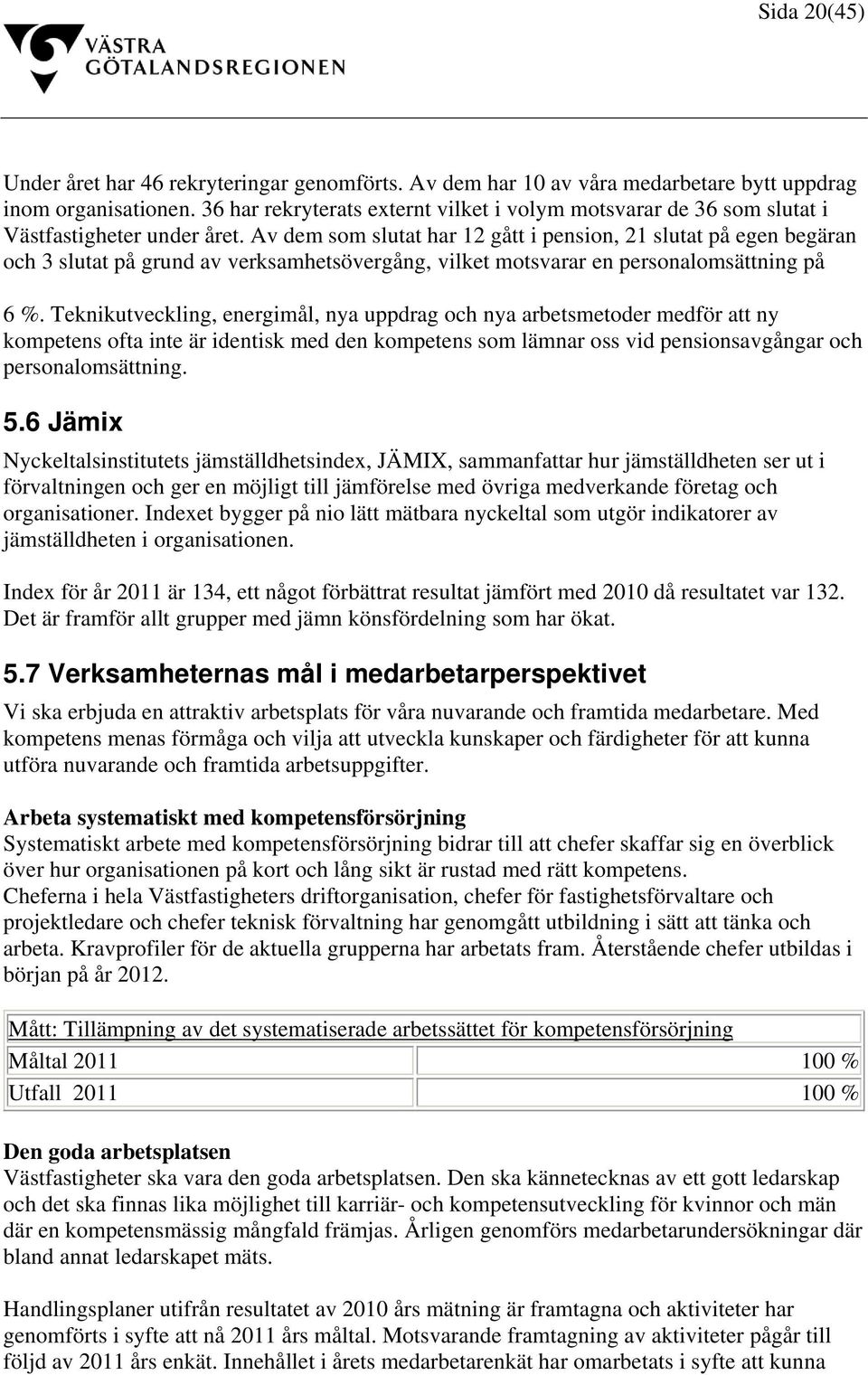 Av dem som slutat har 12 gått i pension, 21 slutat på egen begäran och 3 slutat på grund av verksamhetsövergång, vilket motsvarar en personalomsättning på 6 %.