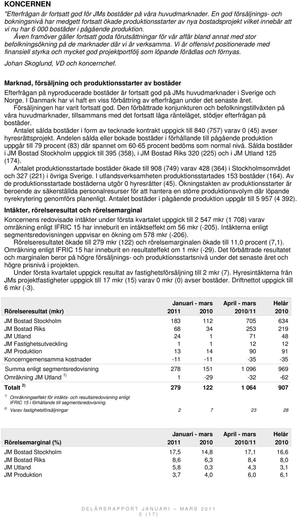 Även framöver gäller fortsatt goda förutsättningar för vår affär bland annat med stor befolkningsökning på de marknader där vi är verksamma.