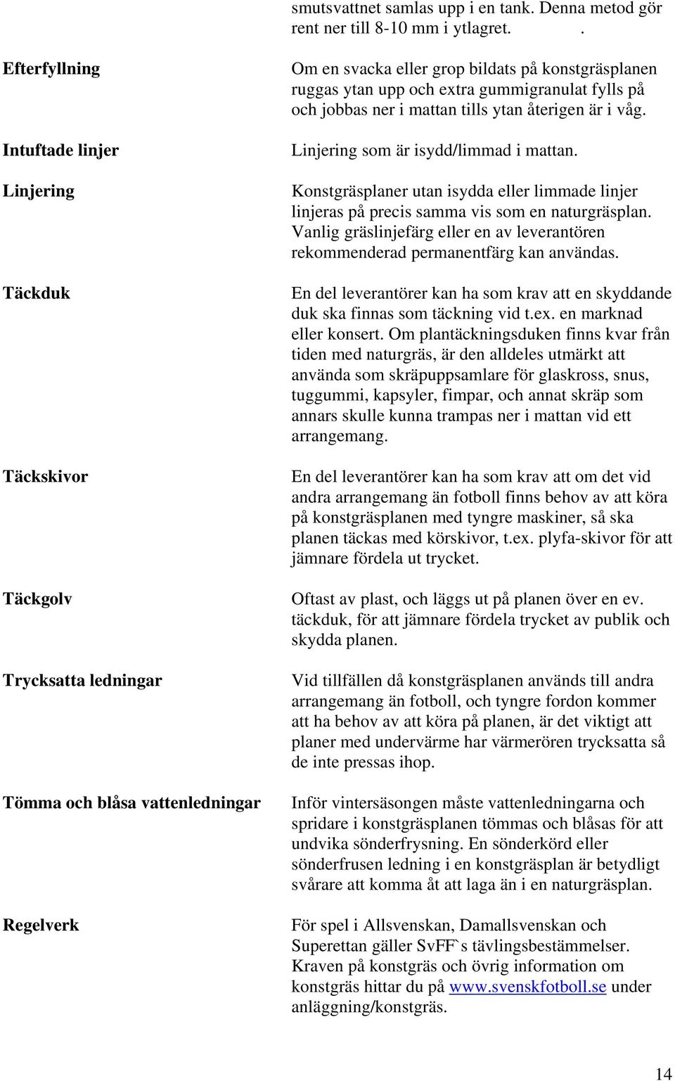 upp och extra gummigranulat fylls på och jobbas ner i mattan tills ytan återigen är i våg. Linjering som är isydd/limmad i mattan.