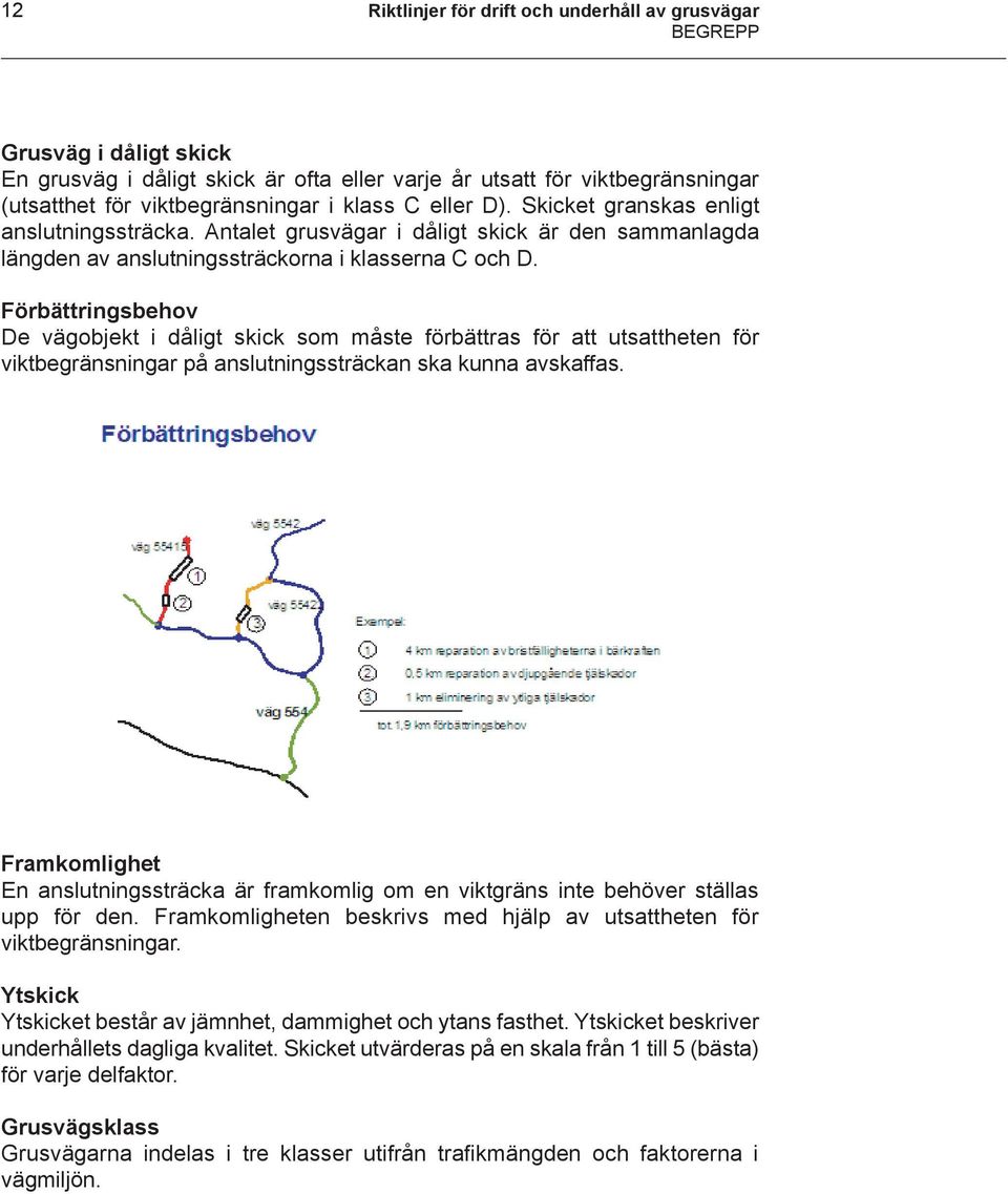 Förbättringsbehov De vägobjekt i dåligt skick som måste förbättras för att utsattheten för viktbegränsningar på anslutningssträckan ska kunna avskaffas.