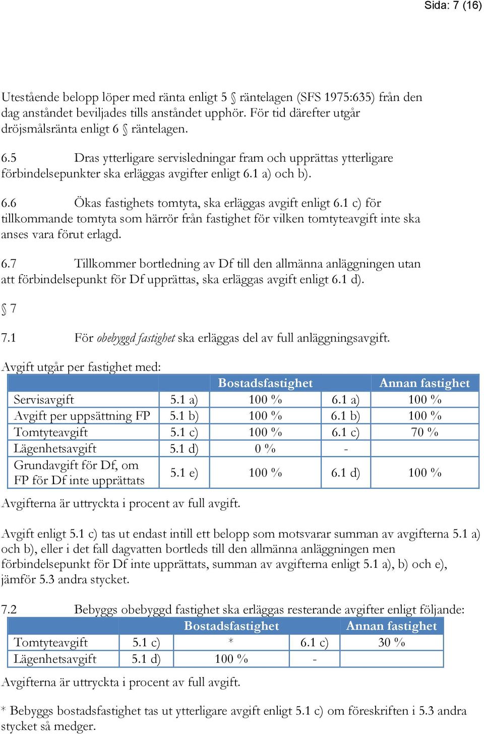 1 c) för tillkommande tomtyta som härrör från fastighet för vilken tomtyteavgift inte ska anses vara förut erlagd. 6.