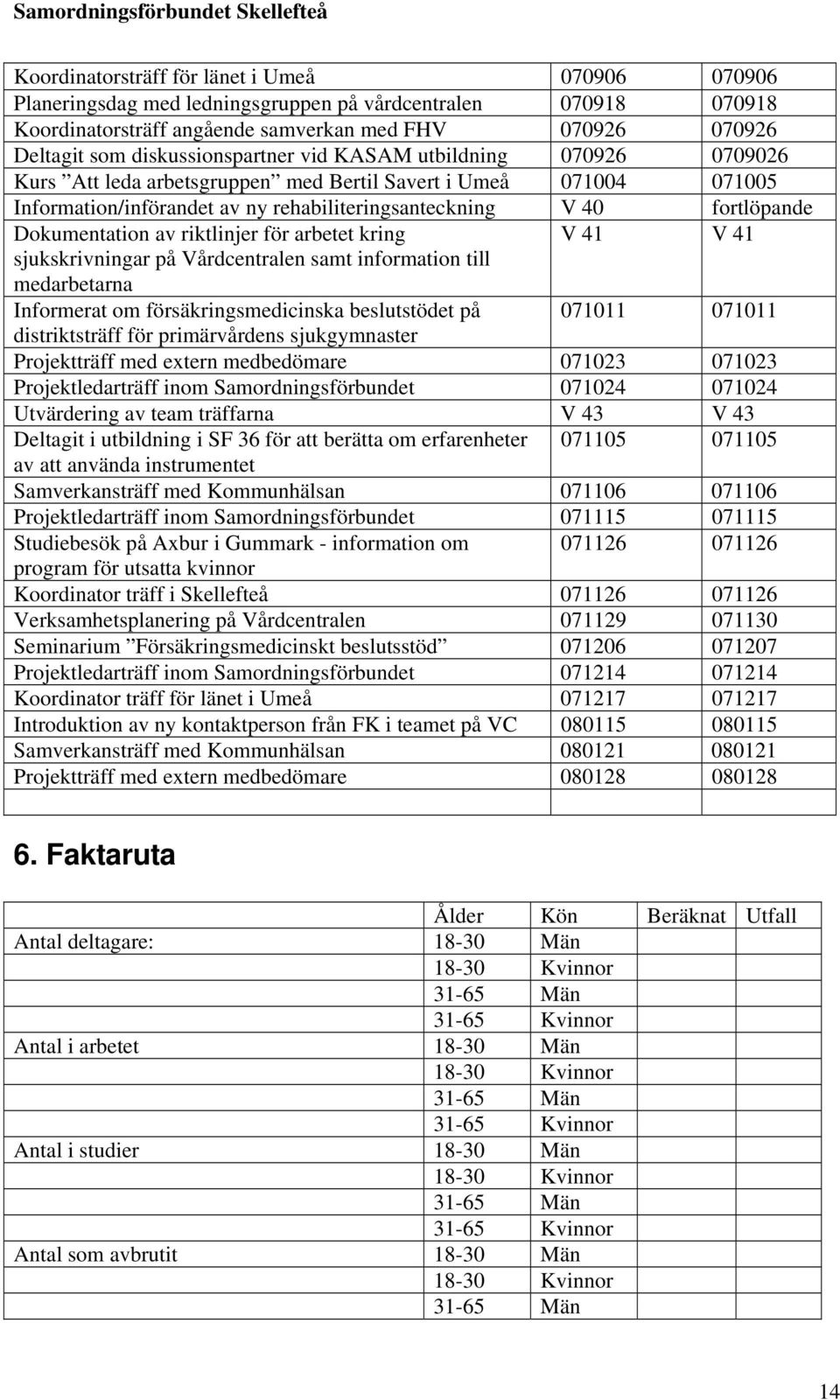 Dokumentation av riktlinjer för arbetet kring V 41 V 41 sjukskrivningar på Vårdcentralen samt information till medarbetarna Informerat om försäkringsmedicinska beslutstödet på 071011 071011