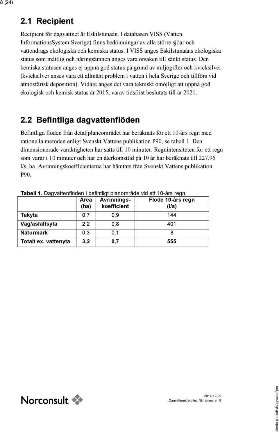 I VISS anges Eskilstunaåns ekologiska status som måttlig och näringsämnen anges vara orsaken till sänkt status.