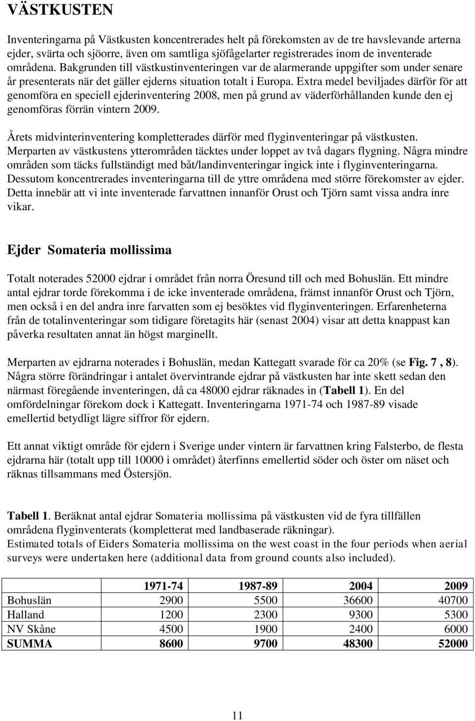 Extra medel beviljades därför för att genomföra en speciell ejderinventering 2008, men på grund av väderförhållanden kunde den ej genomföras förrän vintern 2009.