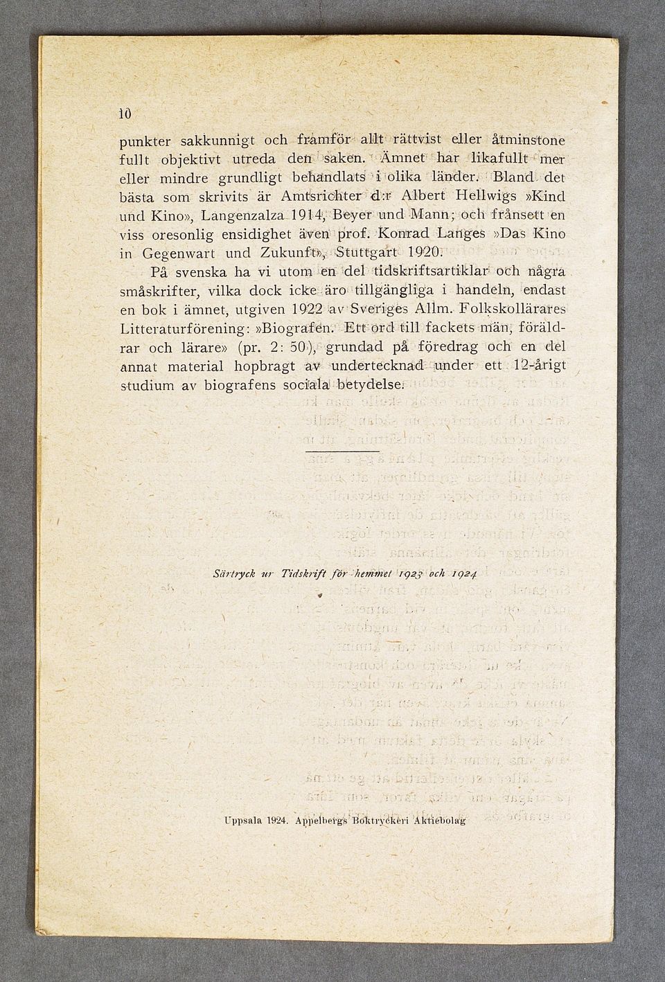 K onrad Langes»Das Kino in Gegenwart und Zukunft», S tu ttg a rt 1920.