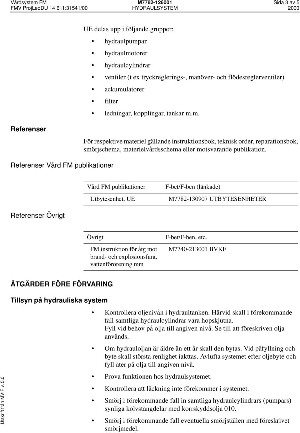 Referenser Vård FM publikationer Vård FM publikationer Utbytesenhet, UE F-bet/F-ben (länkade) M7782-130907 UTBYTESENHETER Referenser Övrigt Övrigt FM instruktion för åtg mot brand- och