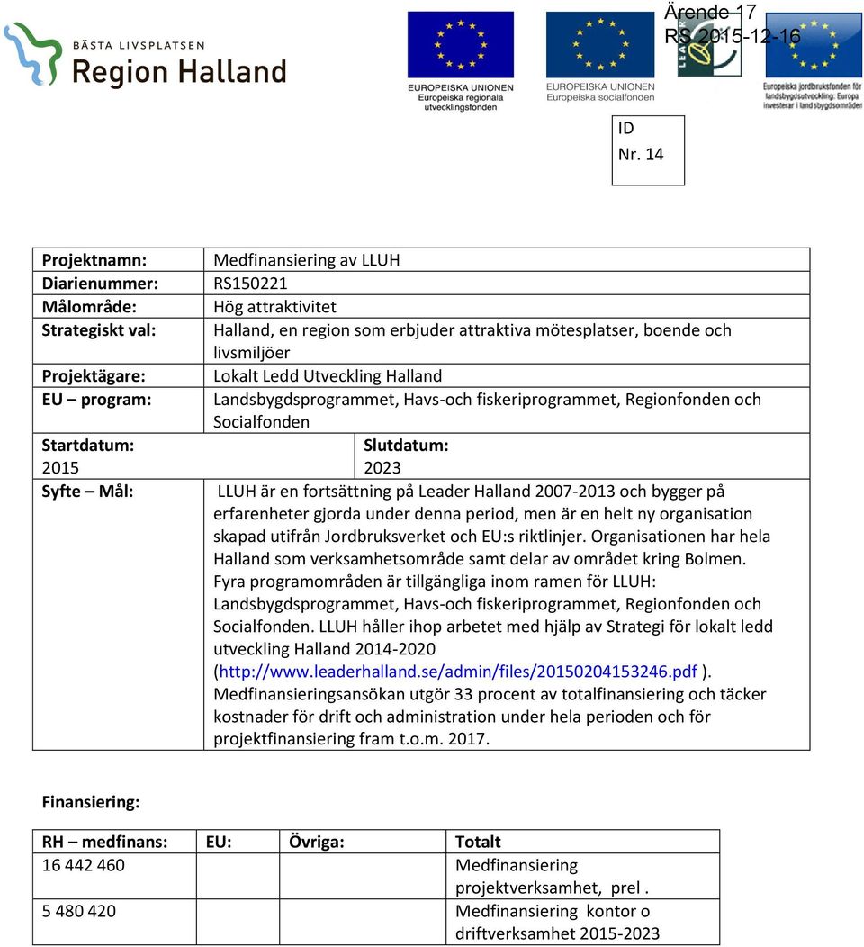 skapad utifrån Jordbruksverket och EU:s riktlinjer. Organisationen har hela Halland som verksamhetsområde samt delar av området kring Bolmen.