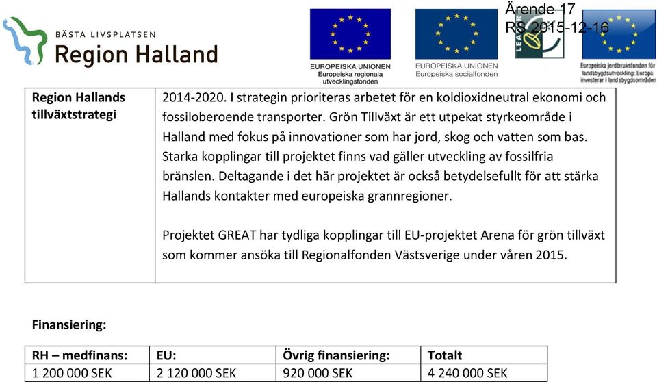 Starka kopplingar till projektet finns vad gäller utveckling av fossilfria bränslen.