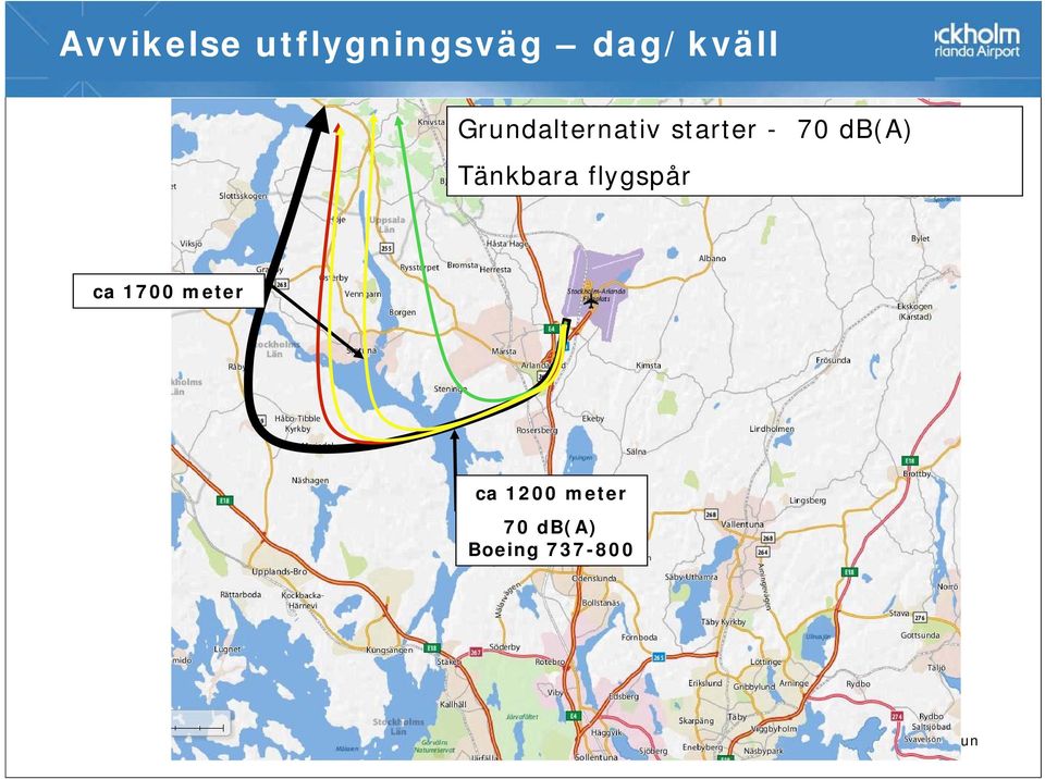 Tänkbara flygspår ca 1700 meter ca