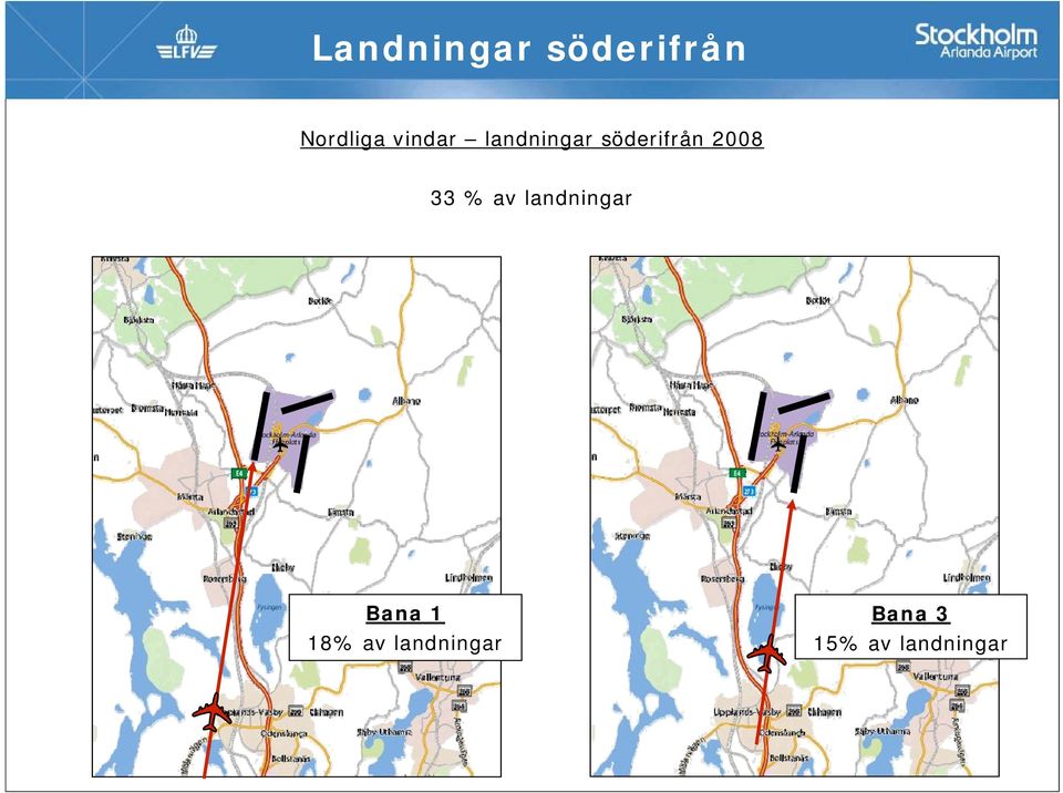 33 % av landningar Bana 1 18% av