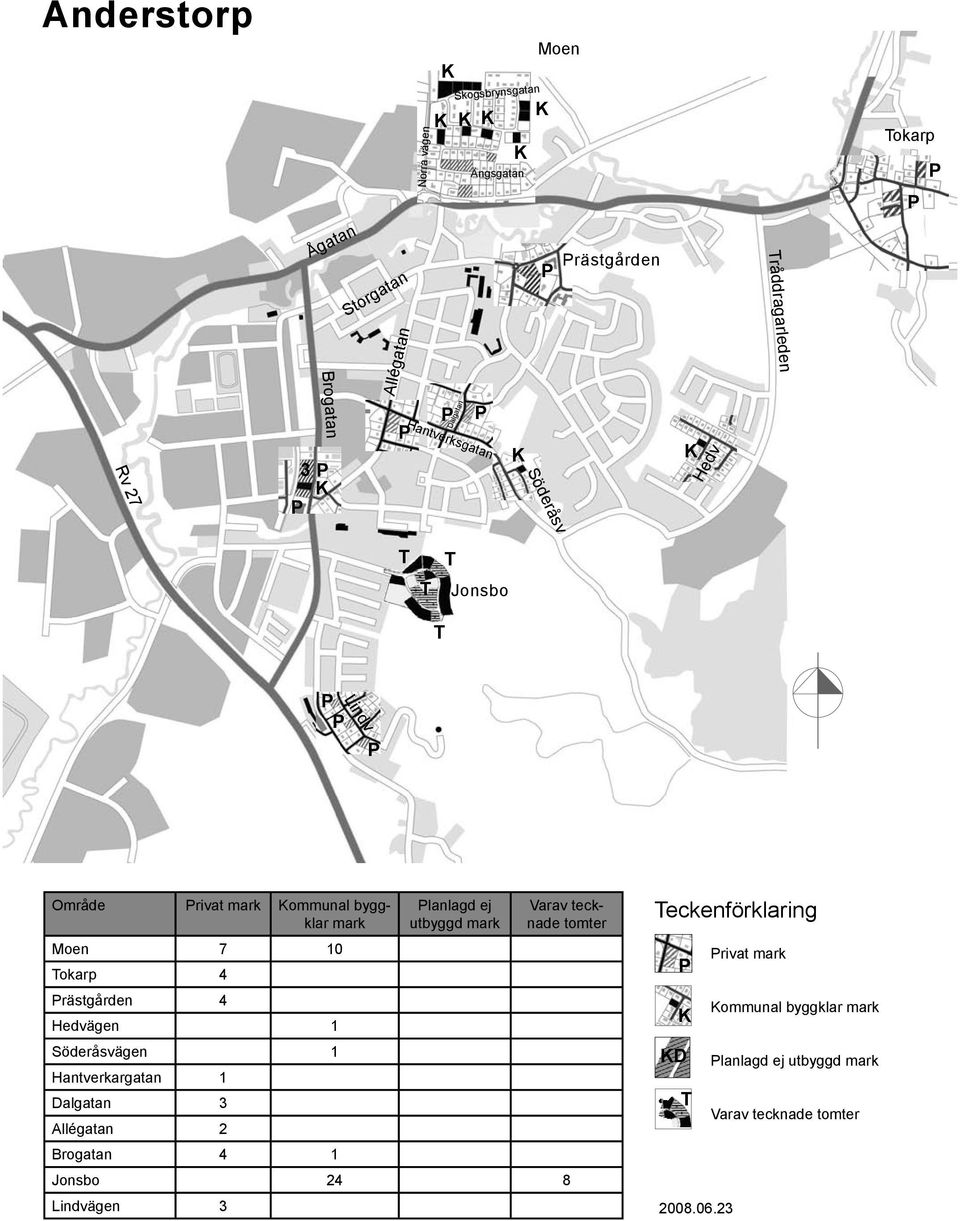 Hedvägen 1 Söderåsvägen 1 Hantverkargatan 1 Dalgatan 3 Allégatan 2 Brogatan 4 1 lanlagd ej utbyggd mark Varav tecknade tomter