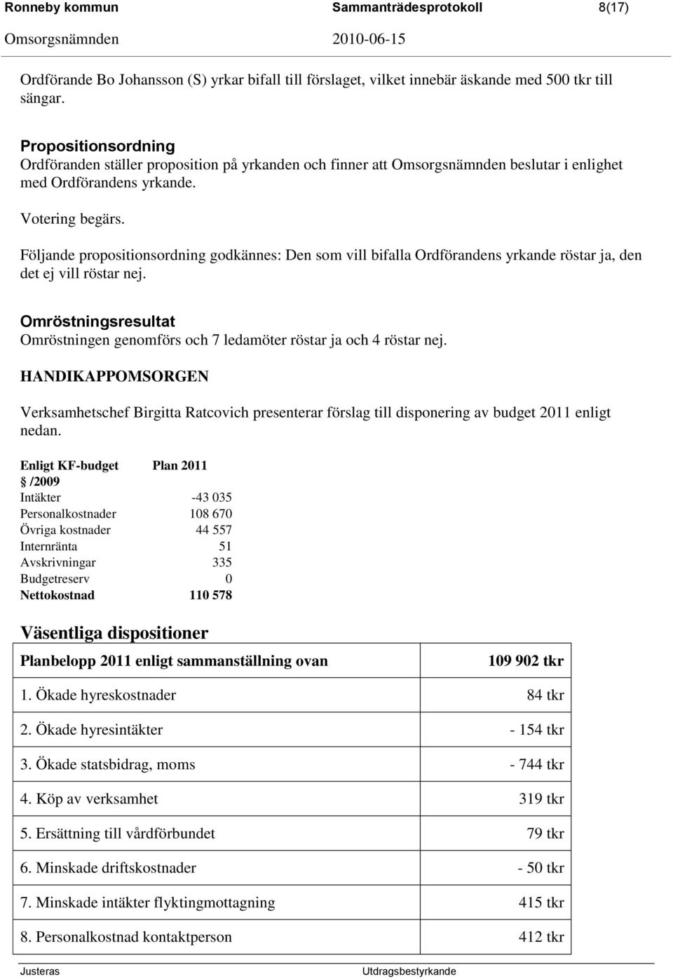 Följande propositionsordning godkännes: Den som vill bifalla Ordförandens yrkande röstar ja, den det ej vill röstar nej.