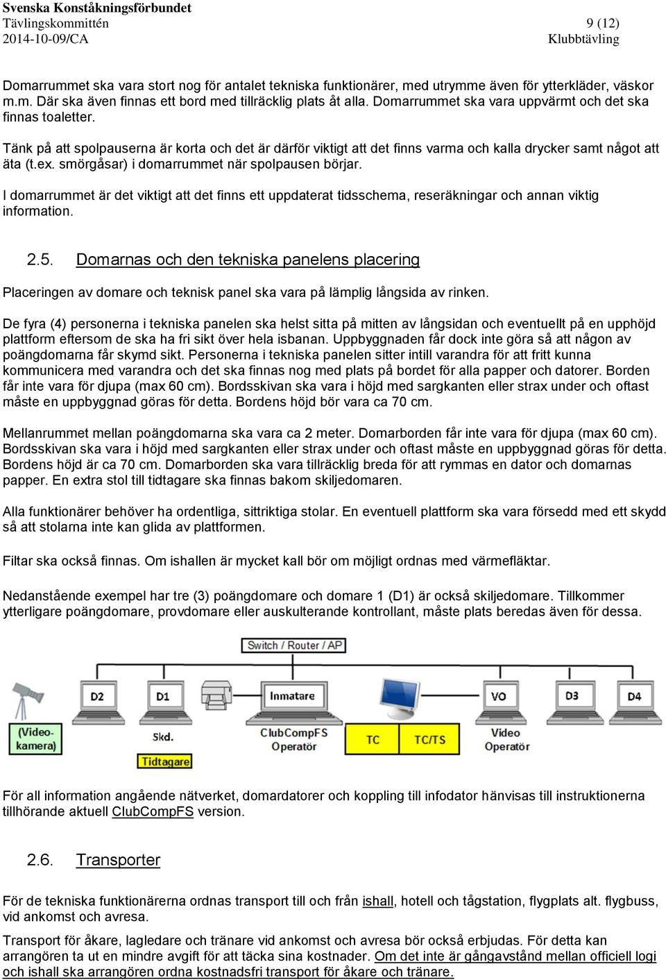 smörgåsar) i domarrummet när spolpausen börjar. I domarrummet är det viktigt att det finns ett uppdaterat tidsschema, reseräkningar och annan viktig information. 2.5.