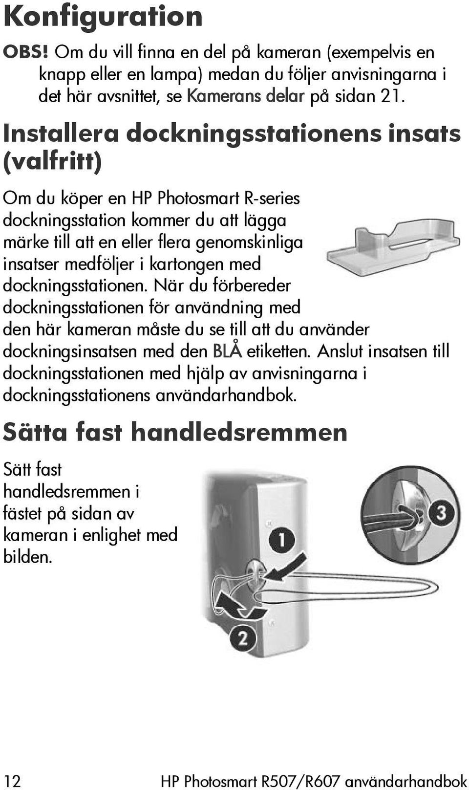 med dockningsstationen. När du förbereder dockningsstationen för användning med den här kameran måste du se till att du använder dockningsinsatsen med den BLÅ etiketten.