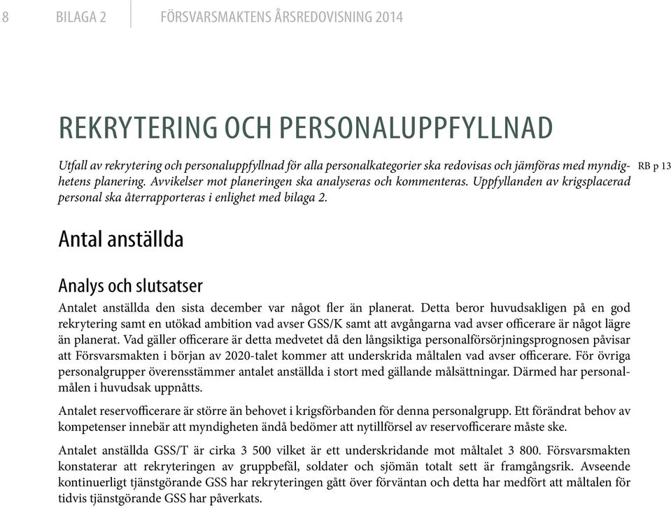 Antal anställda Analys och slutsatser Antalet anställda den sista december var något fler än planerat.