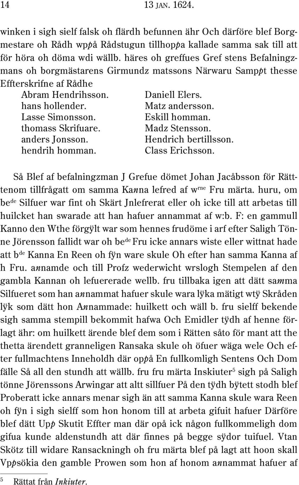 Lasse Simonsson. Eskill homman. thomass Skrifuare. Madz Stensson. anders Jonsson. Hendrich bertillsson. hendrih homman. Class Erichsson.