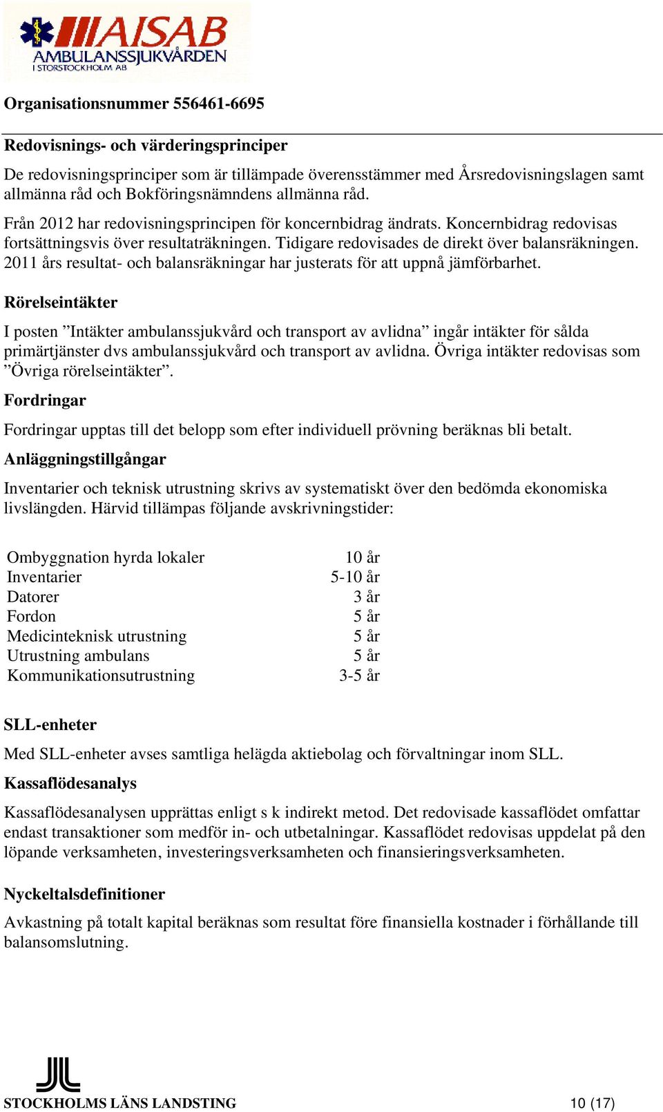 2011 års resultat- och balansräkningar har justerats för att uppnå jämförbarhet.