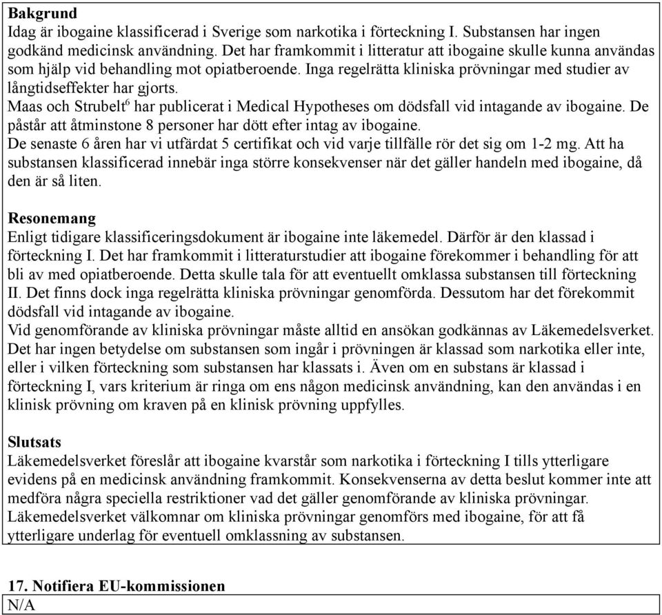 Maas och Strubelt 6 har publicerat i Medical Hypotheses om dödsfall vid intagande av ibogaine. De påstår att åtminstone 8 personer har dött efter intag av ibogaine.