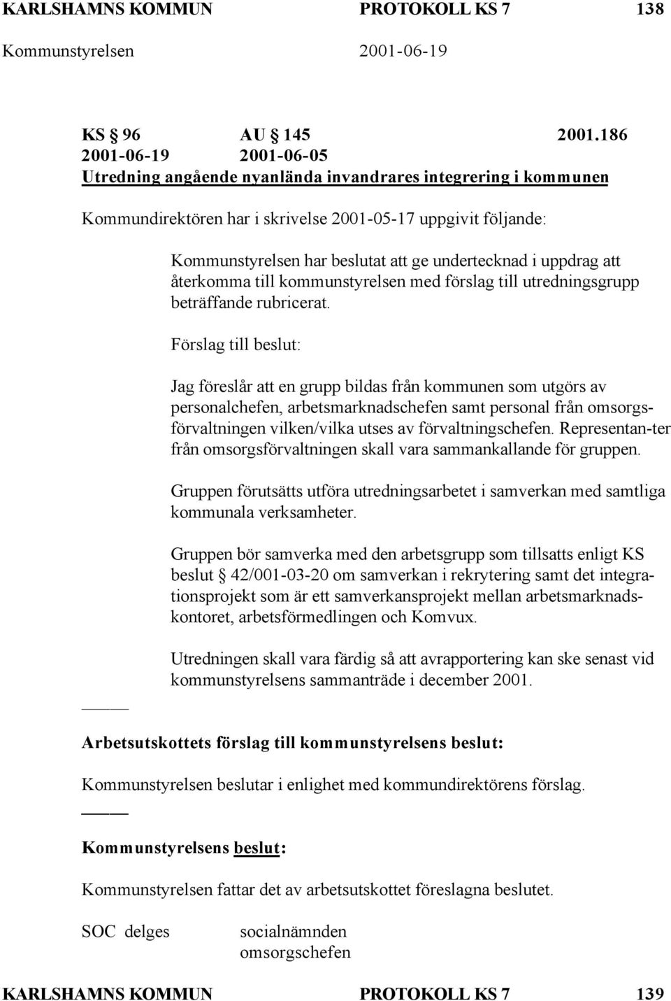 undertecknad i uppdrag att återkomma till kommunstyrelsen med förslag till utredningsgrupp beträffande rubricerat.