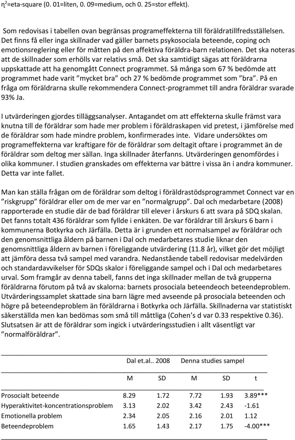 Det ska noteras att de skillnader som erhölls var relativs små. Det ska samtidigt sägas att föräldrarna uppskattade att ha genomgått Connect programmet.