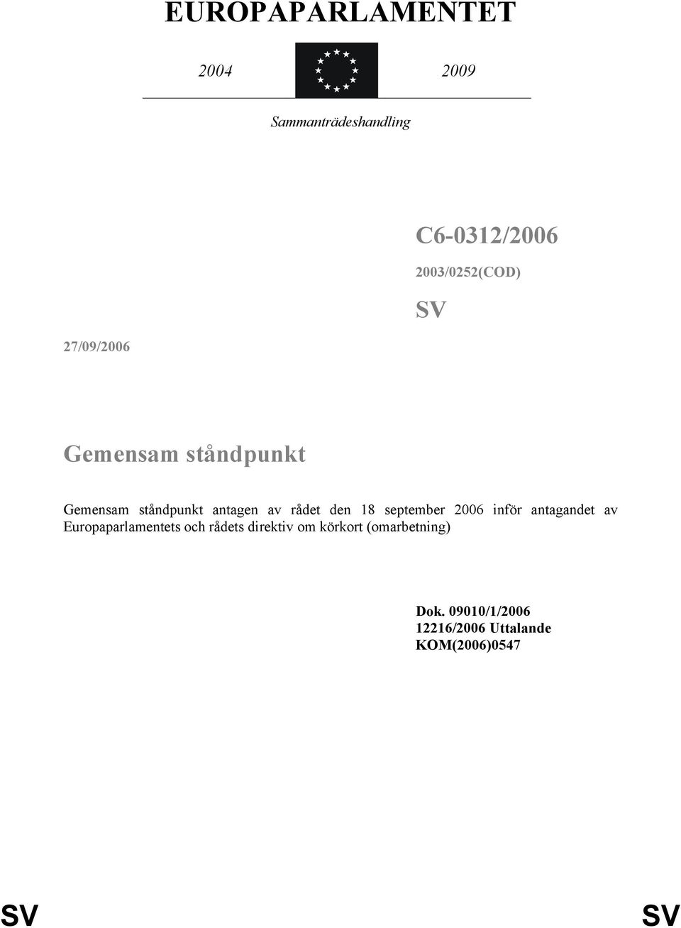 september 2006 inför antagandet av Europaparlamentets och rådets direktiv om