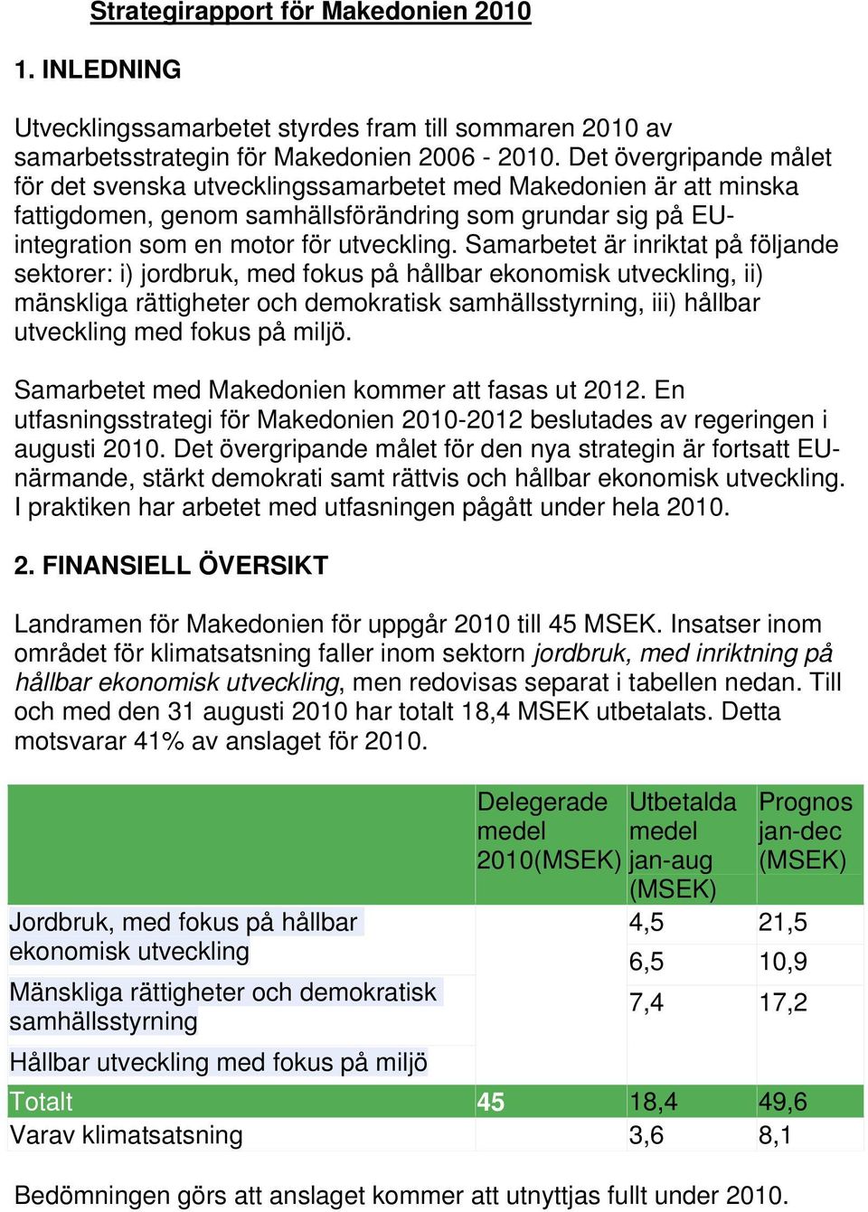 Samarbetet är inriktat på följande sektorer: i) jordbruk, med fokus på hållbar ekonomisk utveckling, ii) mänskliga rättigheter och demokratisk samhällsstyrning, iii) hållbar utveckling med fokus på